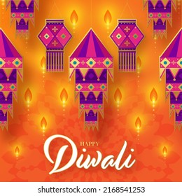 Happy diwali, deepavali the indian festival celebration on color background.