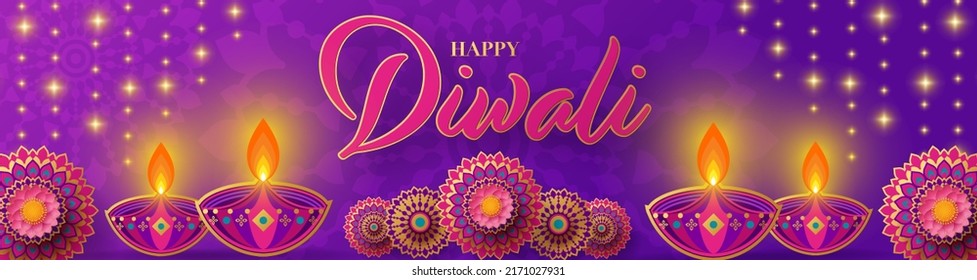 Happy diwali, deepavali the indian festival celebration on color background.