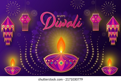 Happy diwali, deepavali the indian festival celebration on color background.