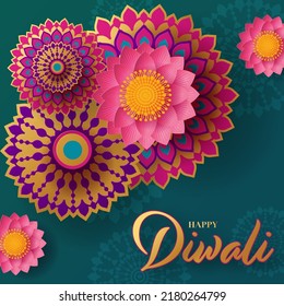 Happy diwali, deepavali the indian festival celebration on color background.