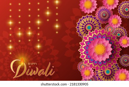 Happy diwali, deepavali the indian festival celebration on color background.