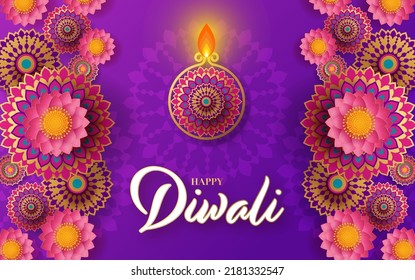 Happy diwali, deepavali the indian festival celebration on color background.