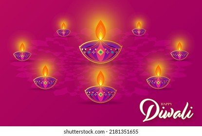 Happy diwali, deepavali the indian festival celebration on color background.