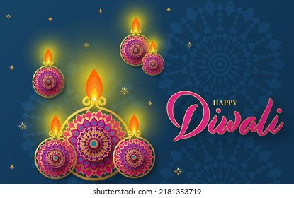 Happy diwali, deepavali the indian festival celebration on color background.