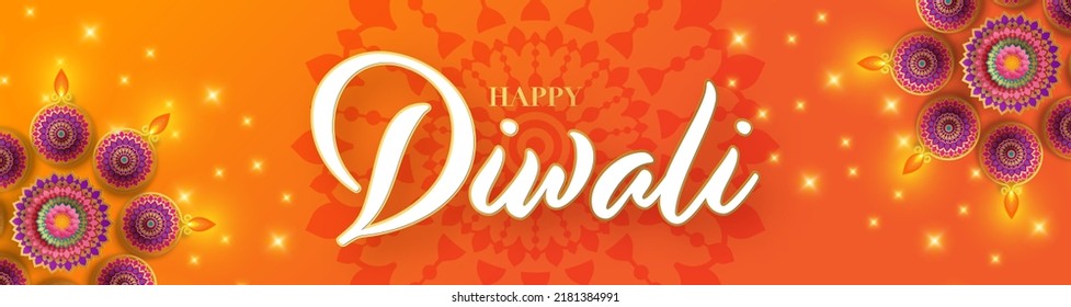 Happy diwali, deepavali the indian festival celebration on color background.