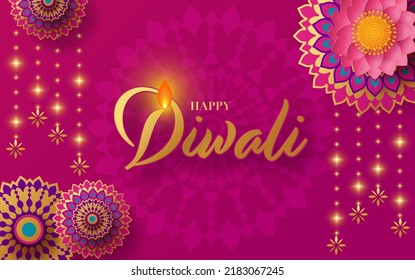 Happy diwali, deepavali the indian festival celebration on color background.