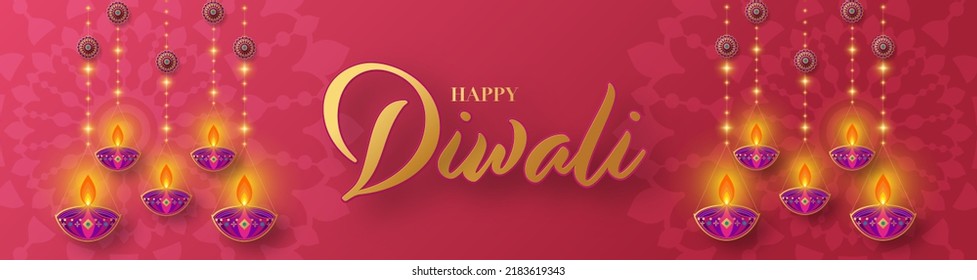 Happy diwali, deepavali the indian festival celebration on color background.