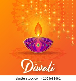 Happy diwali, deepavali the indian festival celebration on color background.