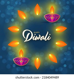 Happy diwali, deepavali the indian festival celebration on color background.