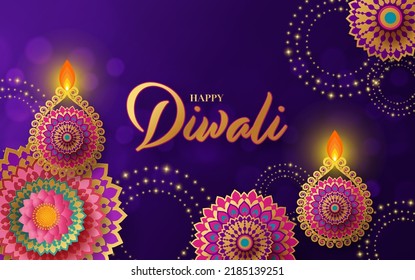 Happy diwali, deepavali the indian festival celebration on color background.