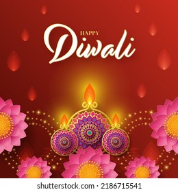 Happy diwali, deepavali the indian festival celebration on color background.