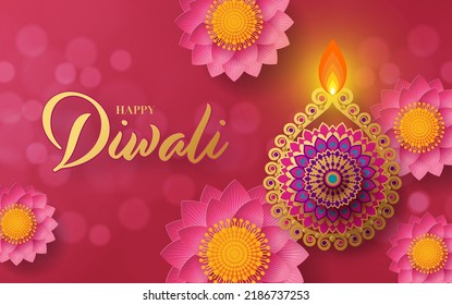 Happy diwali, deepavali the indian festival celebration on color background.