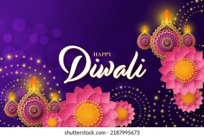 Happy diwali, deepavali the indian festival celebration on color background.
