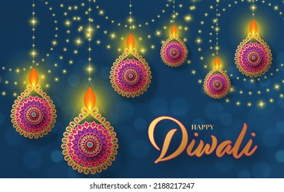 Happy diwali, deepavali the indian festival celebration on color background.