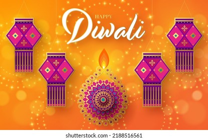 Happy Diwali, Deepavali The Indian Festival Celebration On Color Background.