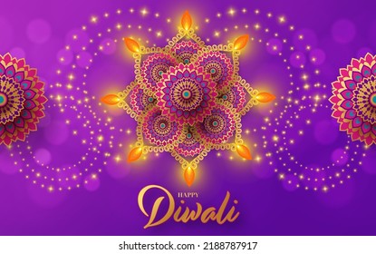 Happy diwali, deepavali the indian festival celebration on color background.