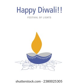 Happy Diwali or Deepavali Vector Illustration, Indian Festival of Diya Lights Poster Template, Diwali Celebration Flat Design Arte contemporáneo