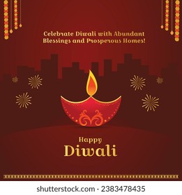 Happy Diwali, Deepawali. Real Estate Wishes,  Buildings, Construction. Social Media Post Vector