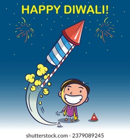 Happy Diwali Design mit süßen indischen Jungen feiern Diwali Festival Diwali mit Spaß