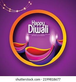 Happy Diwali design with Diya oil lamp elements, indian festive, bokeh sparkling effect, background for Diwali Festival celebration.