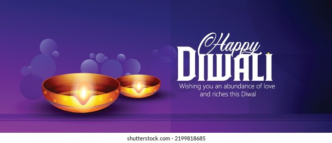 Happy Diwali design with Diya oil lamp elements, indian festive, bokeh sparkling effect, background for Diwali Festival celebration.