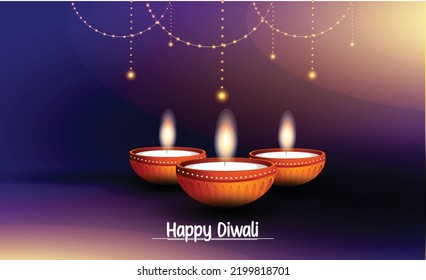 Happy Diwali design with Diya oil lamp elements, Indian festive, bokeh sparkling effect, background for Diwali Festival celebration. 