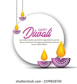 Happy Diwali design with Diya oil lamp elements, Indian festive, bokeh sparkling effect, background for Diwali Festival celebration.