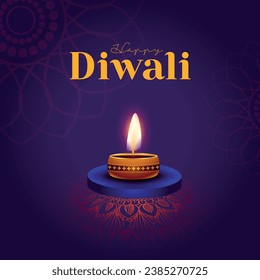 Happy Diwali design with diya oil lamp elements background, Hindu religious Diwali festival Poster Design