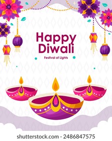 Happy Diwali design with Diya oil lamp elements, Indian festive, background for Diwali Festival celebration.