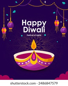 Happy Diwali design with Diya oil lamp elements, Indian festive, background for Diwali Festival celebration.