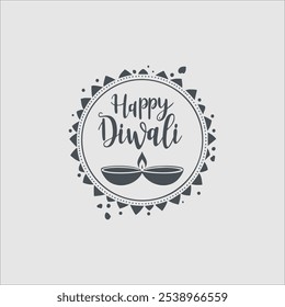 Happy diwali design with diya oil lamp elements on orange background