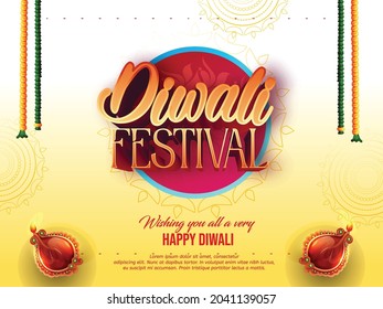 Happy Diwali design, sale, offer, with Diya oil lamp elements, rangoli background, bokeh sparkling effect