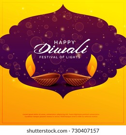 happy diwali design with two diya lamps and sparkles