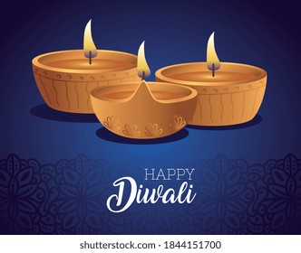 Happy diwali diya candles design, Festival of lights theme Vector illustration