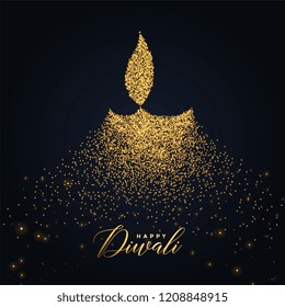 happy diwali diya design made with glowing particles