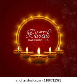 Happy diwali diya oil lamp festival card background illustration