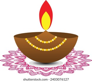 happy diwali, Diya with rangoli design, vector illustration 