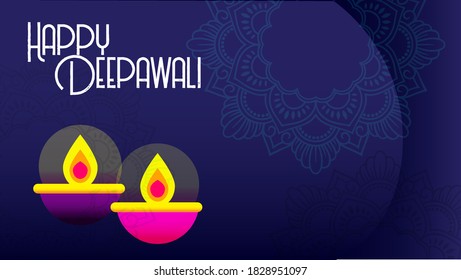 happy diwali diya style blue background illustration