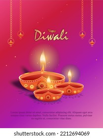 Happy Diwali Diyas Greetings Vector