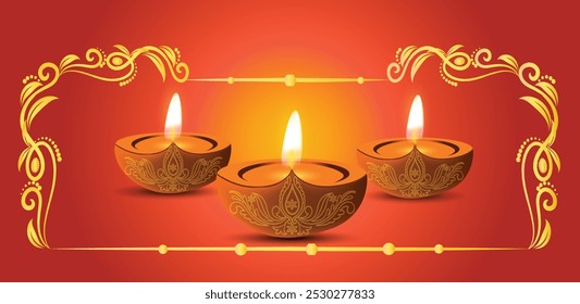 happy diwali excellent creating colorful vintage frame and lighting background bright concept and oil lamps banner template