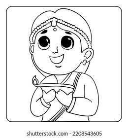 Happy Diwali female light festival coloring page for kids  This is black   white vector illustration for Happy Diwali coloring book 