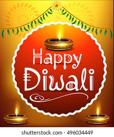 happy diwali festival background with deepak vector illustration 
