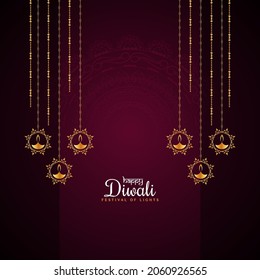 Happy Diwali festival background design with hanging lamps