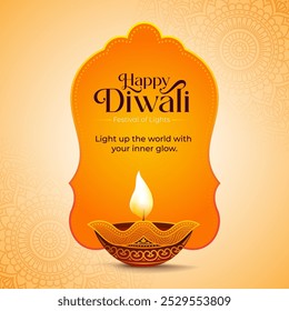 Happy Diwali Festival Background Design Template with Creative Diwali Lamp Illustration