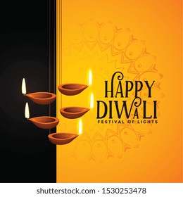happy diwali festival  background with diya decoration