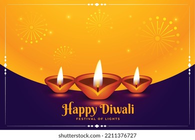 happy diwali festival background with firework and diya design