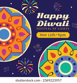 Happy Diwali Festival background. November 12. Diwali festival celebration. Vector illustration. Poster, Banner, Greeting Card, Flyer, Invitation Card, Cover, Template. Festival of Lights. Deepawali.