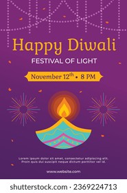 Happy Diwali Festival background. November 12. Diwali festival celebration. Vector illustration. Poster, Banner, Greeting Card, Flyer, Invitation Card, Cover, Template. Festival of Lights. Deepawali.