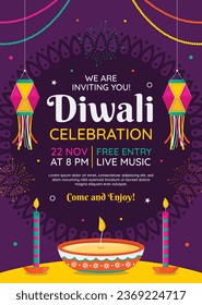 Happy Diwali Festival background. November 12. Diwali festival celebration. Vector illustration. Poster, Banner, Greeting Card, Flyer, Invitation Card, Cover, Template. Festival of Lights. Deepawali.