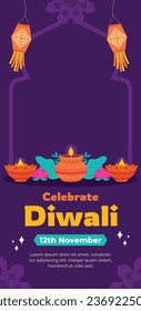 Happy Diwali Festival background. November 12. Diwali festival celebration. Vector illustration. Poster, Banner, Greeting Card, Flyer, Invitation Card, Cover, Template. Festival of Lights. Deepawali.